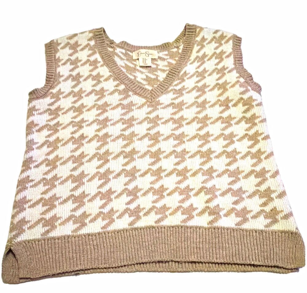 Jessica Simpson Women Sweater Vest Houndstooth V-Neck Sleeveless Knit Sz M